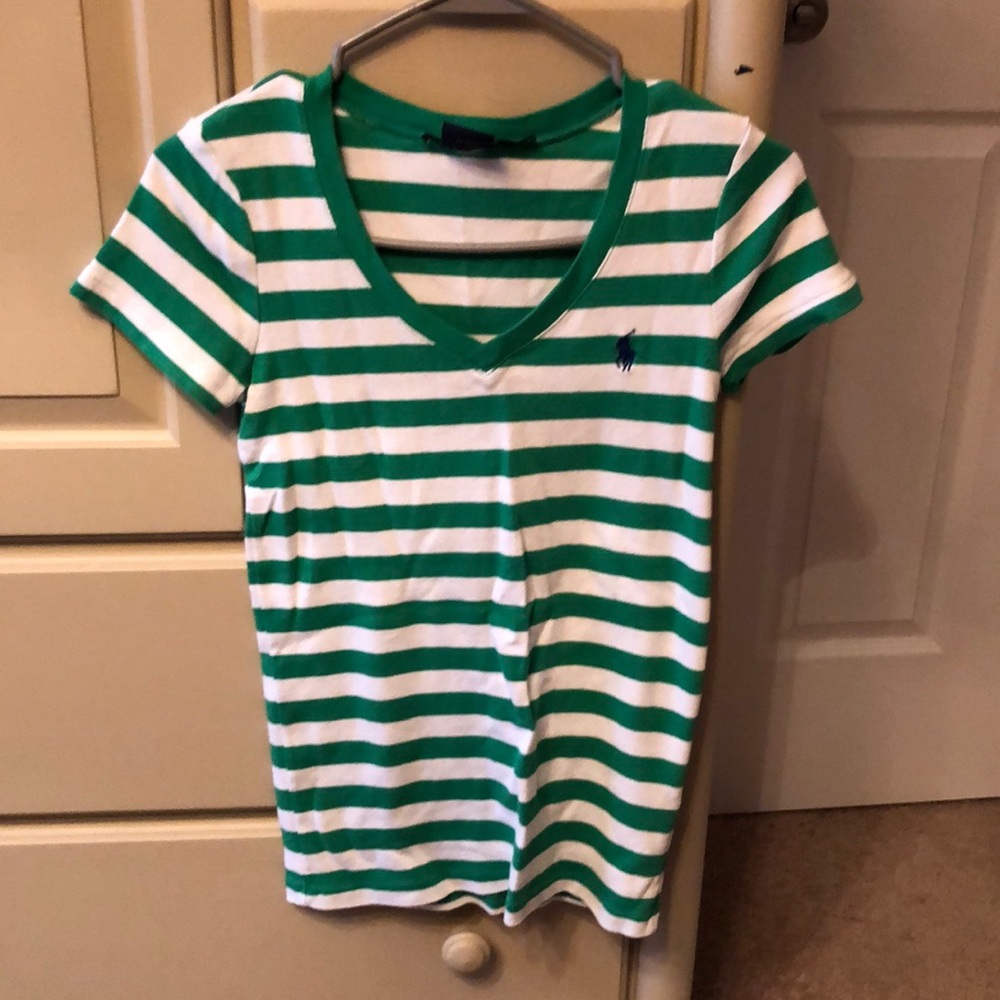 Green & white striped tee. Ralph Lauren